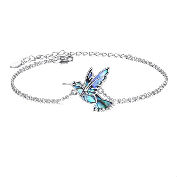 Sterling Silver Hummingbird Bracelet Women Abalone Gift Jewelry - Picture 1 of 7
